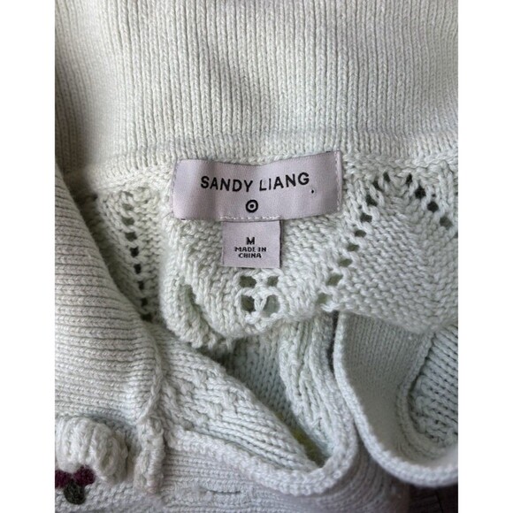 Sandy Liang Target Green Open Knit Peter Pan Collar Sweater Size M Embroidered - Picture 7 of 8